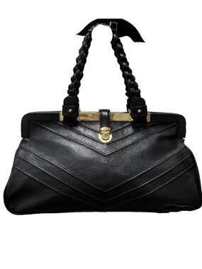 Marc Jacobs Black Leather Chevron Caroline Frame Bag Braided-Handle